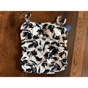 Swimsuits For All Women 14 Tankini Top Black White Floral Ruched 64-1122-7 NWT
